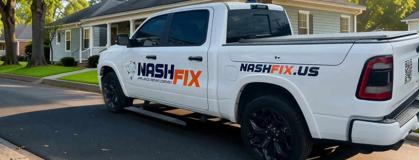 NashFix service pickup with the company decal on the door